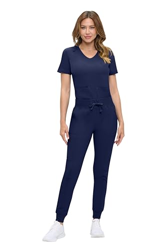 Natural Uniforms Womens Ultra-Soft Luxe Stretch Jogger Scrub Set with Regular and Petite Sizes (True Navy Blue