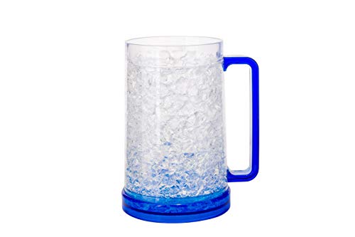 Freezer Mug 16oz - Beer Mug for Freezer - Freezer Mug with Gel - Beer Freezer Mug - Frosted Mugs for Freezer - Frosty Mug for Beer - Double Wall Gel Frosty Freezer Mug - Blue