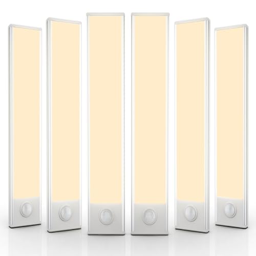 Image of 14 inch Under Cabinet Lighting, 6 Pack Motion Sensor Light Indoor Rechargeable Magnetic Closet Lights Battery Operated, Under Counter Lights for Kitchen, Wardrobe, Hallway, Stairs Warm White Light