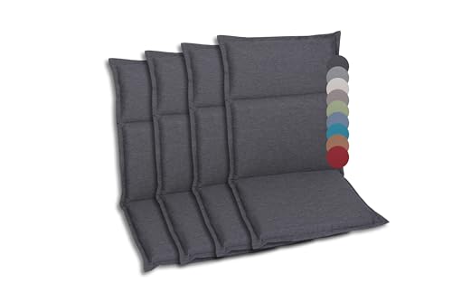 GO-DE Textil Bequeme und attraktive Polsterauflagen für Hochlehner-, Mittellehner- und Niederlehner-Gartenstühle (4er-Set, Uni Anthrazit, Mittellehner)