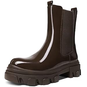 DREAM PAIRS Women's Platform Chelsea Boots Lug Sole Combat Mid Calf Slip On Chunky Ankle Booties 7.5 Brown