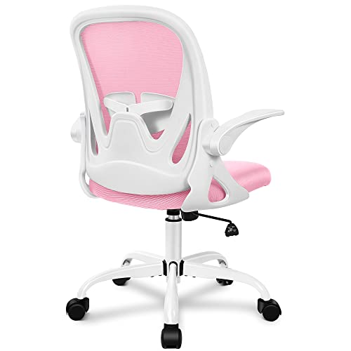 Primy Office Chair Ergonomic Desk Chair with Adjustable Lumbar Support and Height, Swivel Breathable Desk Mesh Computer Chair with Flip up Armrests for Conference Room (Pink) 1 Pink