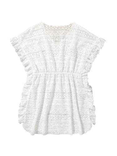 Milumia Girl's Ruffle Trim Short Sleeve Beach Cover Ups Crochet Cover Up Tops