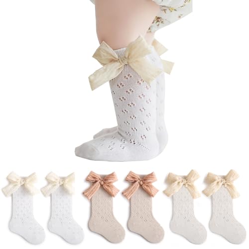 Baby Girls knee high socks, Toddler Bow Mesh Breathable Dress Socks,Long Stockings for Infants Kids Boys Girls