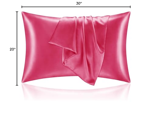 Image of BEDELITE Zipper Satin Pillowcases, Queen Size 20 inchx30 inch, Hot Pink, Set of 2