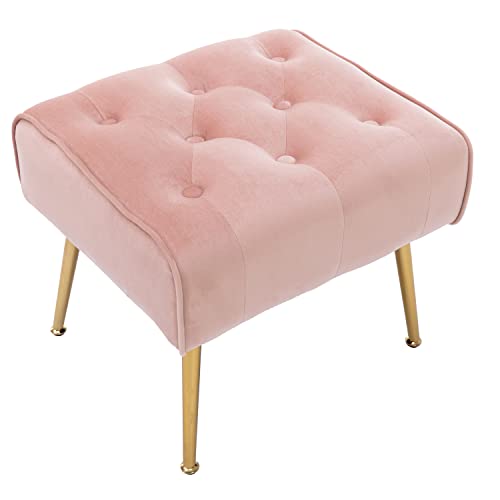 Chairus 2 Sets Velvet Accent Chairs With Ottomans & Pillow, Modern Comfy Living Room Club Chair And Ottoman Sets With Button Tufted Wingback And Golden Legs Reading Armchair For Bedroom Dorms, Pink #TOP2