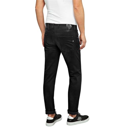 Replay Męskie dżinsy Anbass Slim-Fit Hyperflex ze stretchem, Black 098, 32W / 34L