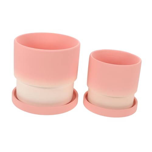 KONTONTY 2 Piezas Macetas Cerámicas Pequeñas con Drenaje y Bandeja Diseño Degradado Minimalista para Suculentas Oficina Cocina Balcón y Escritorio