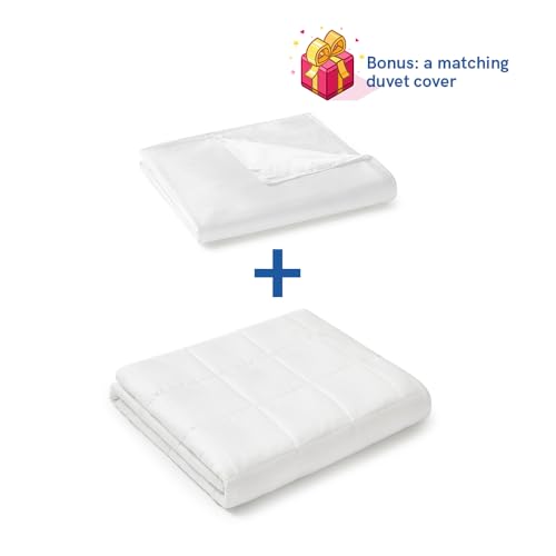 YnM Weighted Blanket,Heavy 100 Percent Oeko-Tex Certified Cotton Material(White, 80''x87'' 30lbs), Two Persons(140~240lb) Sharing Use on Queen/King Bed | A Duvet Included