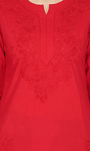 Image of Vahson Designer Hand Lucknowi Chikankari Embroidery Cotton Short Kurti for Women /Girls