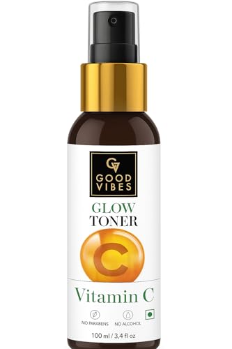 Good Vibes Vitamin C Glow Toner, 120 ml Rich in Antioxidants & Helps Reduce Dark Spots, Hydrating Light Weight Face Spray Toner for All Skin Types, Natural, No Alcohol, Parabens & Sulphates