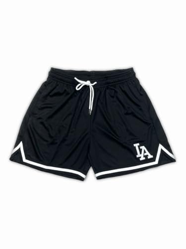Men's Letter Graphic Los Angeles Basketball Print Workout Waist Mesh Shorts Casual Cool Track Shorts Athletic Gym Shorts