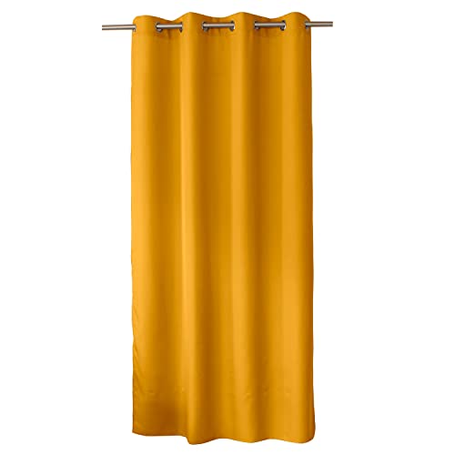 ED ENJOY HOME - Cortina Decorativa con Ojales Plateados, 140 x 240 cm, Amarillo Mostaza, 100% poliéster, satén, colección básica