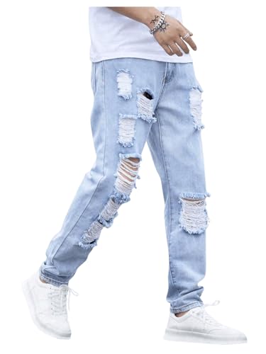 Verdusa Men's Ripped Distressed Straight Leg Jeans Casual Denim Pants Trousers