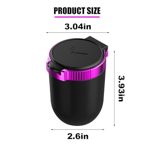 Image of Portable Car Ashtray with Lid, Stainless Detachable Mini Car Trash Can with LED Blue Light, Windproof Auto Truck Ashtray Cup Holder, Universal Smokeless Ashtray for Car Outdoor Travel Home (Purple)