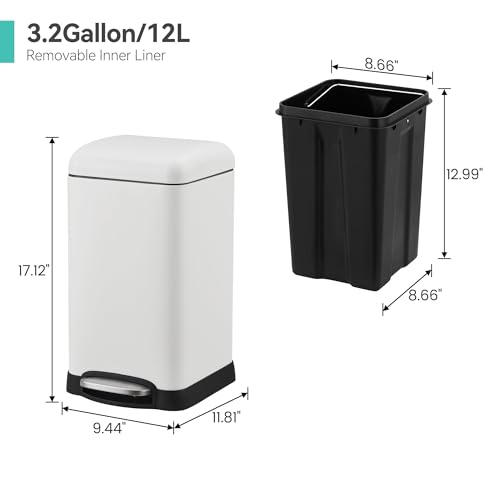 Caneca de basura rectangular de acero inoxidable 12 L con pedal miniatura 2