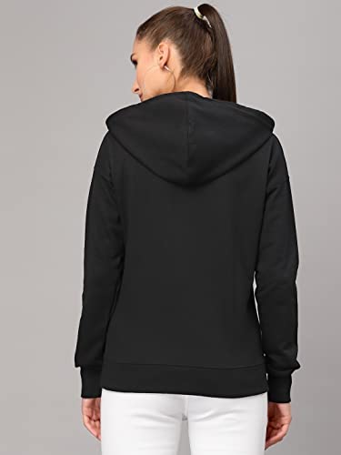 Image of Style Quotient Women Black Printed Hooded Sweatshirt