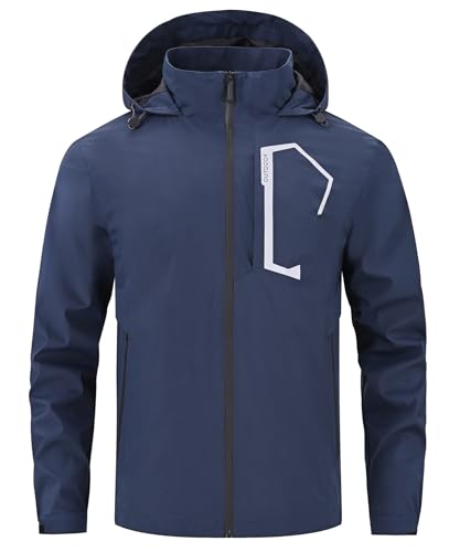 Huayuzh Mens Waterproof Jackets Men's Outdoor Lightweight Jacket Windbreaker Quick Dry Raincoat Cycling Camping Hiking Navy Blue S