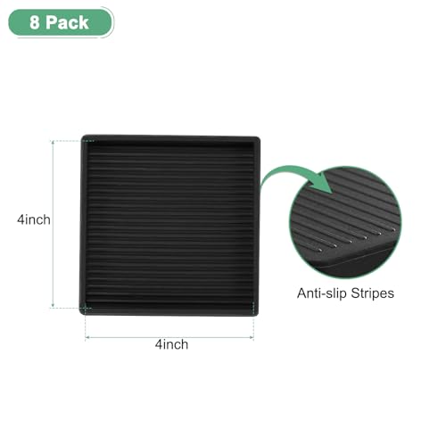 Image of M METERXITY 8-Pack Furniture Coasters Cups, 4 inch Square Rubber Anti Slide Floor Protector Pads for Sofa Chair /Piano Stopper, Furniture Caster Leg Non Slip Feet Cups [Black]
