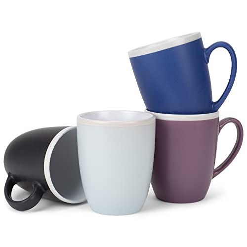 Elanze Designs Solid Color Cool Green Blue Purple 16 ounce Matte Ceramic Mugs Assorted Set of 4