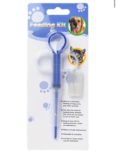 Kit d'alimentation pour chiens et chats, seringue à médicament avec 2 tétines, 15 cm, lavable et réutilisable, bleu
