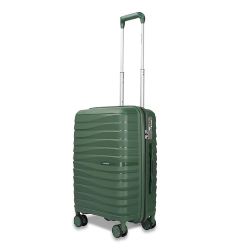Image of 3G Vacanza Series 2 Polypropylene Unbreakable Hard-Sided Cabin Luggage Trolley Bag with TSA Lock | Bottle Green 55 cm