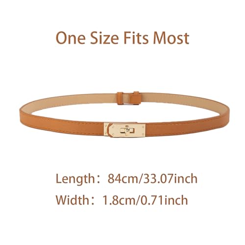 COTIM COYIN 2 Pack Women's Solid Color Skinny Leather Belt, Alloy Turn Lock Adjustable Waist Belt for Dresses Jeans4