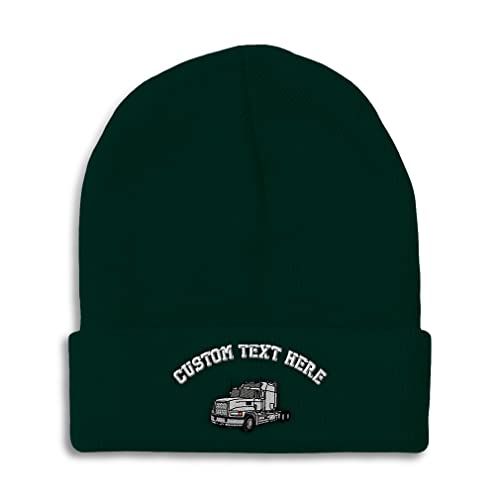 Custom Beanies for Men Semi Truck Driver Embroidery Trucks Winter Hats for Women Acrylic Skull Cap 1 Size Forest Green Personalized Text Here