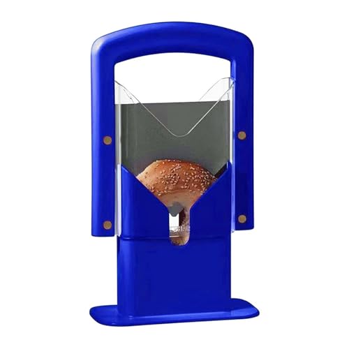 Bagel Slicer, Manual Precision Cutter with Safety Shield & Non-Slip Handle, Stainless Steel Bagel Blade, Universal Slicer (Klein Blue)