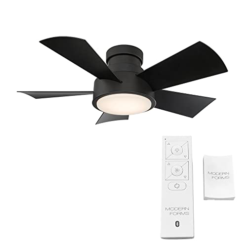 Image of Modern Forms Vox 38 in Smart Indoor and Outdoor Smart Flush Mount Ceiling Fan in Matte Black with Remote Control 3000K