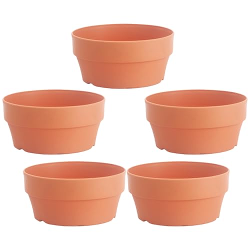 jojofuny Maceta de Plástico para Suculentas y Bonsái Juego de 5 Piezas Maceta Redonda Japonesa de Imitación Arcilla Sintética Diámetro 16 CM para Jardín Interior y Exterior