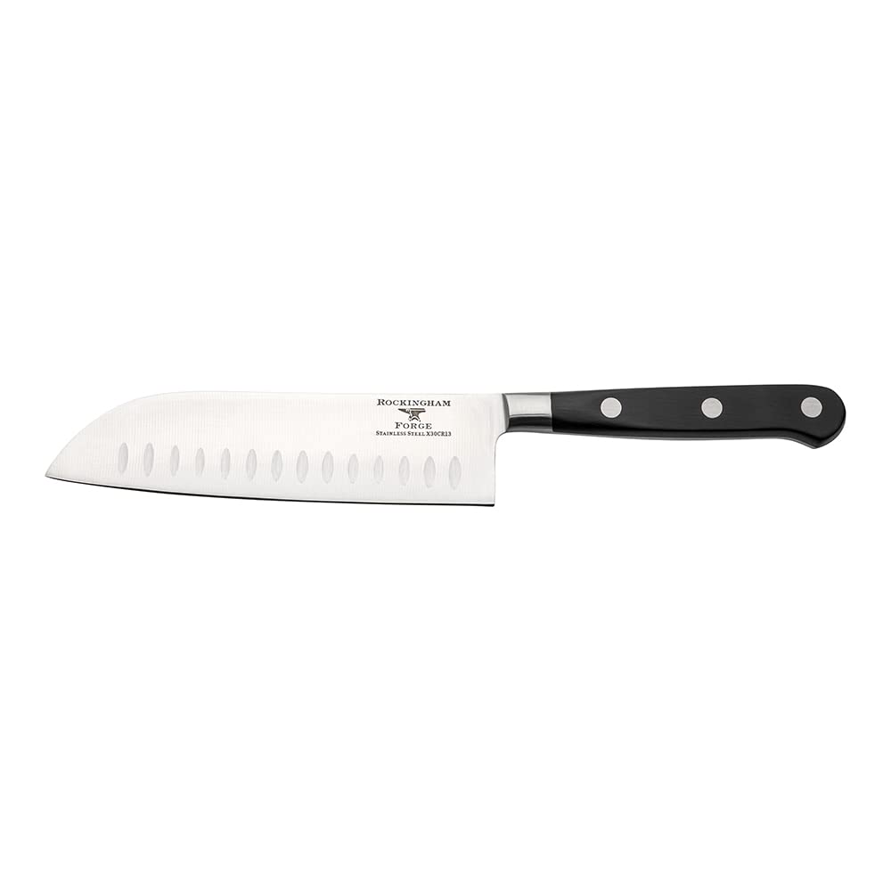 Nóż santoku Rockingham Forge FRF 13 cm, w pełni kuty, rękojeść z drewna Pakka