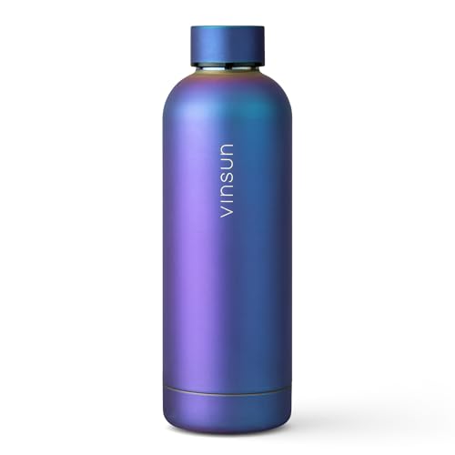 Vinsun Botella térmica azul lila 500 ml – a prueba de fugas, apta para ácido carbónico, sin BPA, acero inoxidable, doble pared aislada, ligera, robusta botella para la escuela, deporte