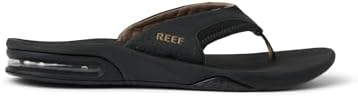 REEF Fanning Mens Bottle Opener Flip Flop, Arch Support, Durable Outsole, Water Friendly, Black/Brown, 11 - 4