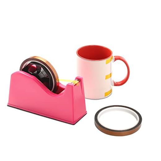 OFFNOVA Heat Tape Dispenser and Tapes Kit for Sublimation, a Desktop Holder and 2 Rolls 33m x 10mm Heat Resistant Tape for Cricut and More (Pink)