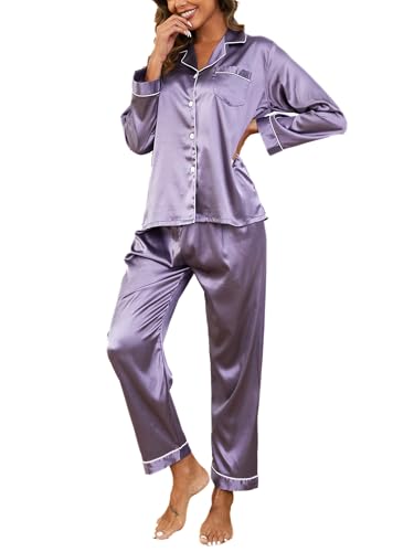 Catálogo de Pijama Dama para comprar online. 45 Reliwel Conjunto de Pijamas Mujer Seda Suave Pijama Satin Mujer con Botones Manga Larga y Pantalones Ropa de Dormir Día de la Madre Regalo Morado Grande