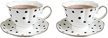 Juego de taza de café y platillo con borde dorado de 6.8 fl oz, diseño de rayas, color blanco y negro, diseño de rayas, color blanco y negro (2