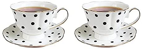 Zodensot 200Ml Vintage Style Black And White Polka Dot Striped Bone China European Style Gold Rimmed Coffee Cup And Saucer Set Ins Photo Afternoon Tea Birthday Party Gifts (2 X Polka Dot) #TOP23
