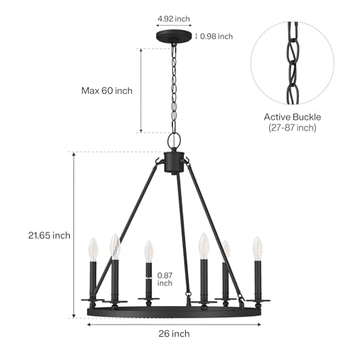 Tribesigns Wagon Wheel Chandelier 26" 6-Lights, Black Metal Rustic Ceiling Light Round Chandeliers Farmhouse for Farmhouse, Kitchen, Dining Room, Cabin Foyer, Entryway by Tribesigns - Image 5