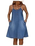 WDIRARA Women's Sleeveless Denim Cami Dress Scoop Neck Mini Dresses with Slant Pockets Blue Small