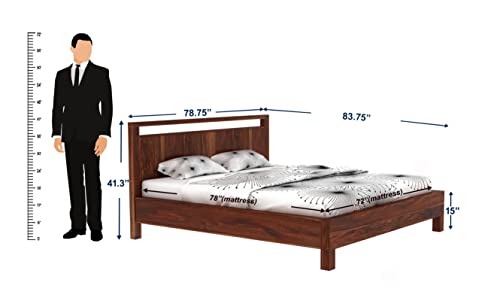 Image of Solid Wood King Size Bed for Bedroom | Wooden Furniture Crafted from Premium Sheesham Wood | Elegant Bedroom Double Bed Without Storage | Brown Finish (83.75X78.75X41.3 Inches)