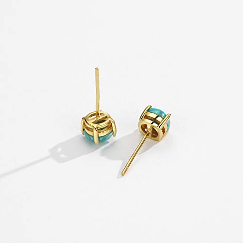 18K Gold Plated Opal Stud Earrings Sterling Silver Solitaire Green Gemstone 4 Prongs Setting Earrings For Women Girls #TOP5