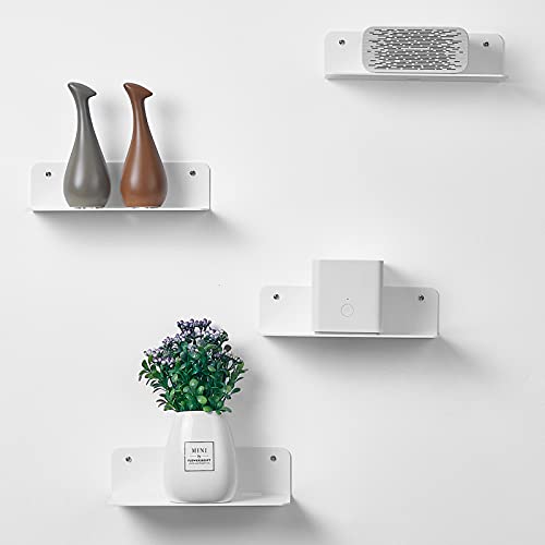 OAPRIRE Etagere Murale Blanche Lot de 4 - Rangement Mural Facilement Extensible- 23cm Etagere sans Percer en Acrylique pour Chambre, Salle de Bains, Cuisine, Salon, Bureau, avec Clips Câble