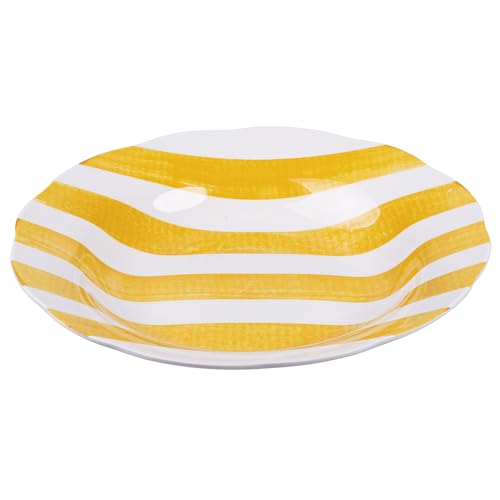 Lot de 6 assiettes creuses en porcelaine, bordure festonnée, motif rayures, jaune, Versilia
