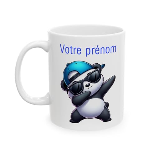 Teecustom Mug Panda Dab Personnalisé Prénom Texte animal animaux 325ml (11 oz) Céramique Réutilisable Blanc Classique Cylindrique Tasse Fête des Pères...