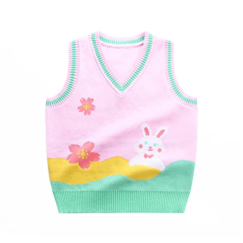 Baby Girls Easter Sweater Vest Toddler Kids V Neck Sleeveless Bunny Pullover Tops Outfits Clothes Pink