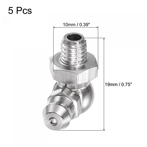 Image of uxcell 201 Stainless Steel 90 Degree Grease Fitting M6 x 1mm Thread Hydraulic Grease Fitting Accessories, 5Pcs