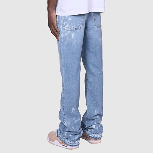 Pantalones vaqueros rectos para hombre con costuras gruesas y estilo apilado 5