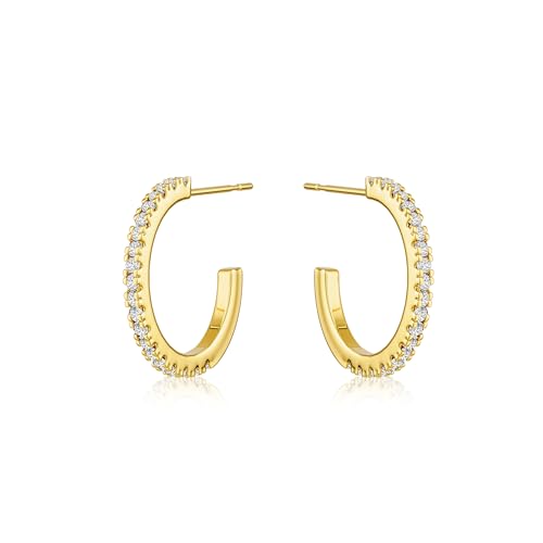 CHESKY Large Rhinestone Post Open Hoop Earrings - 14k Gold Thin Cubic Zirconia Round Hoops 15/20/25/40/50mm Hypoallergenic Sparkly Earrings for Women Trendy Jewelry Gifts