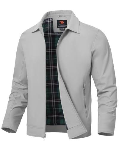 donhobo Leicht Sommerjacke Herren Bomber Jacke Frühling Herbst Übergangsjacke Herrenjacke Blouson Jacke mit Reißverschluss Taschen, Hellgrau, L